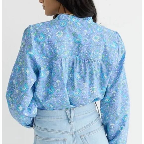 J. Crew Cotton Poplin Floral Fresco Top Blue Size Medium - Picture 2 of 9